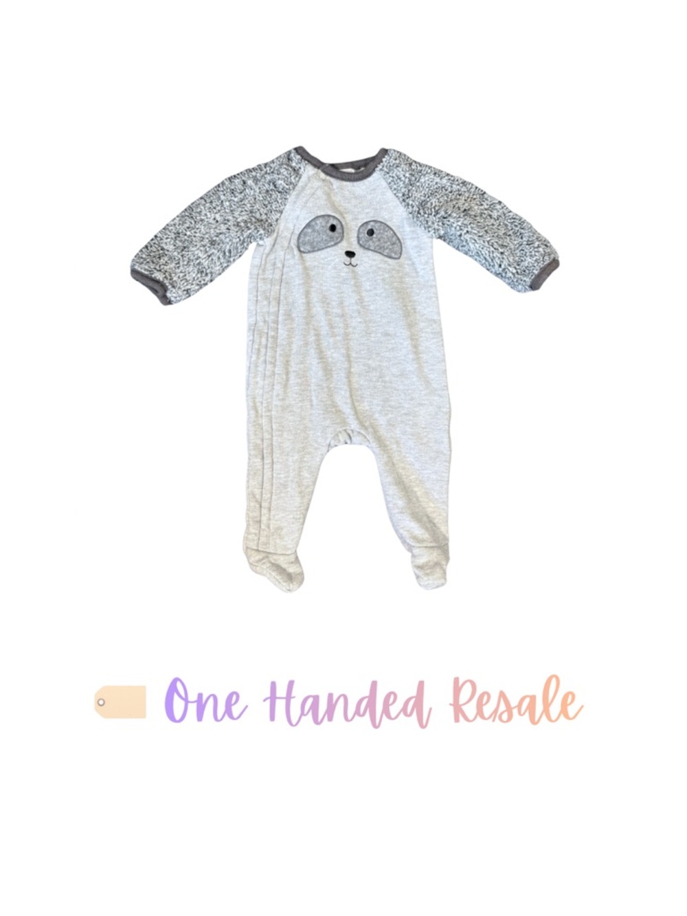🦝 Absorba Grey Racoon Face Cozy One Piece Footed Sleeper Footie Pajamas 3-6M